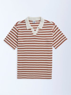 Y&F Kids Rust Striped Cotton-Blend T-Shirt