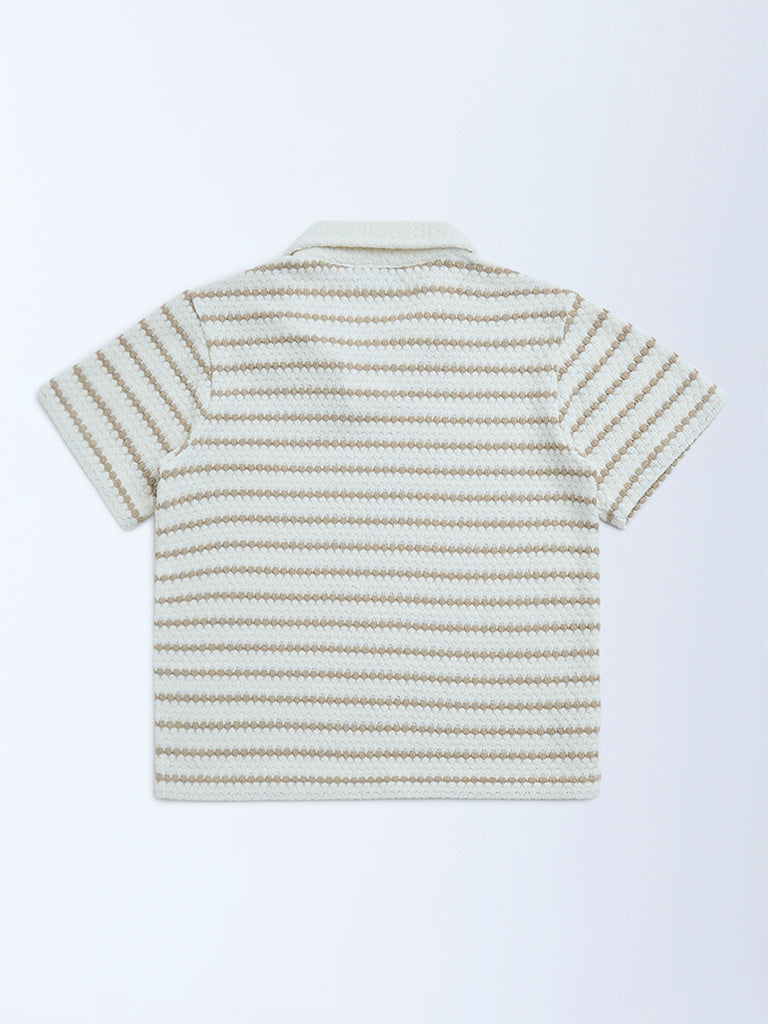 Y&F Kids Off-White Striped Cotton-Blend T-Shirt - Image 2