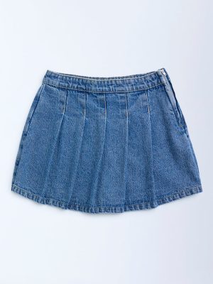 Y&F Kids Blue High-Rise Denim Skort