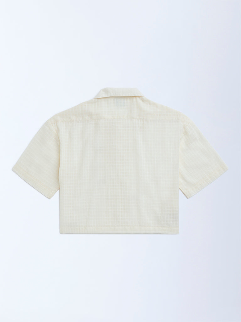 Y&F Kids Off-White Floral Embroidered Cotton Shirt - Image 3