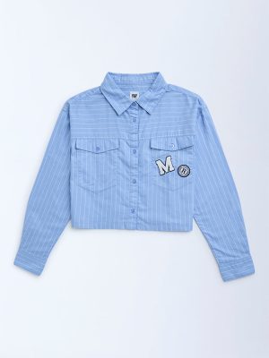 Y&F Kids Blue Striped Cotton Shirt