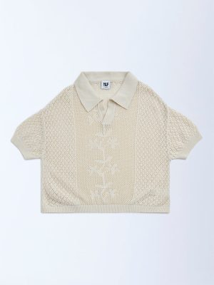 Y&F Kids Beige Knit-Textured Cotton Sweater