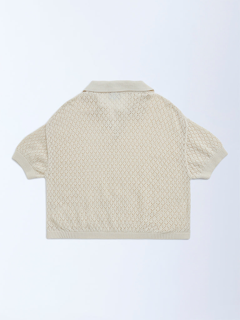 Y&F Kids Beige Knit-Textured Cotton Sweater - Image 2