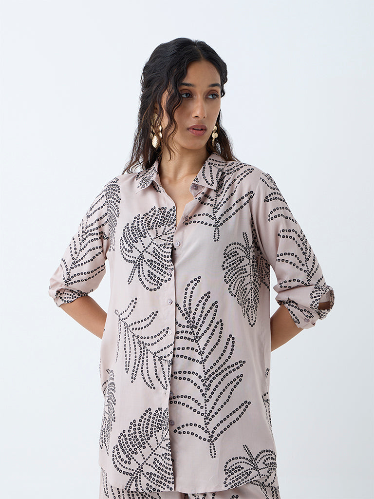 Utsa Beige Bandhani Leaf Design Ethnic Tunic