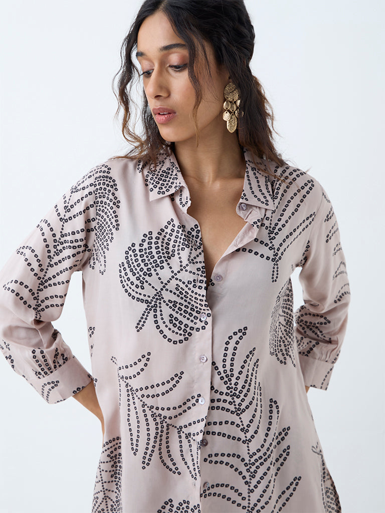 Utsa Beige Bandhani Leaf Design Ethnic Tunic - Image 3