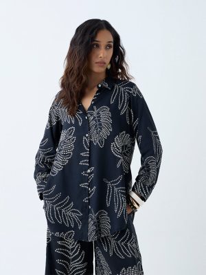 Utsa Black Bandhani Leaf Pattern Ethnic Tunic