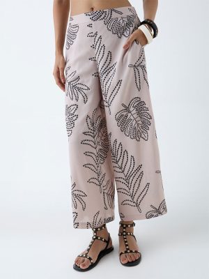 Utsa Beige Bandhani Leaf Design Palazzos