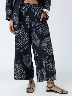 Utsa Black Bandhani Leaf Design Palazzos