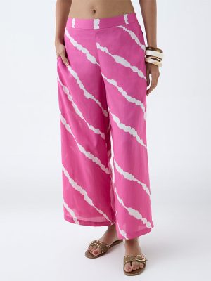 Utsa Pink Tie-Dye Printed Palazzos