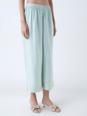 Zuba Green Solid Ethnic Pants