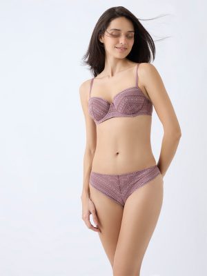 Wunderlove Dusty Pink Lace Design Brazilian Briefs