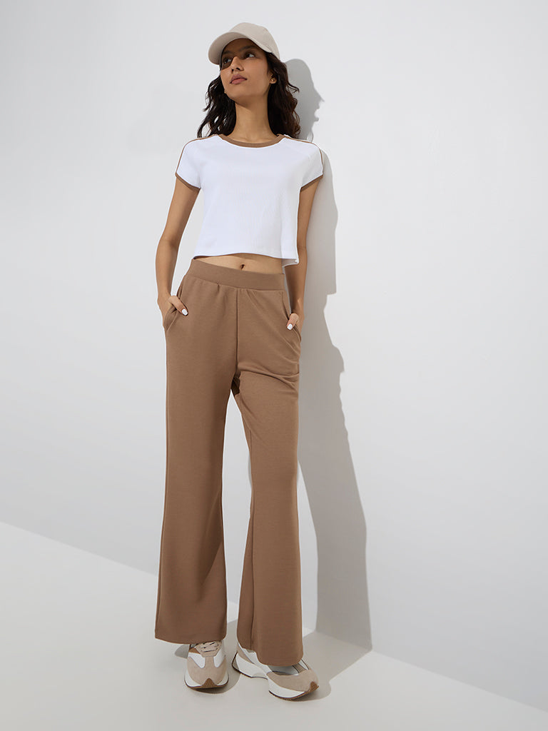 Studiofit Brown Cotton-Blend Flared Pants