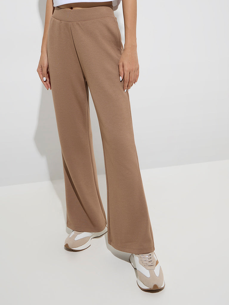 Studiofit Brown Cotton-Blend Flared Pants - Image 2