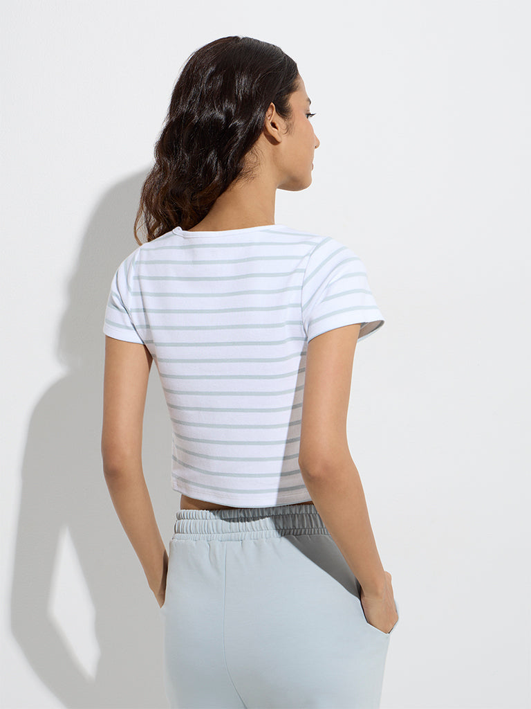 Studiofit White Stripe Pattern Cotton-Blend T-Shirt - Image 4