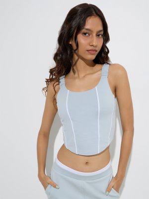 Studiofit Light Blue Striped Cotton-Blend Top