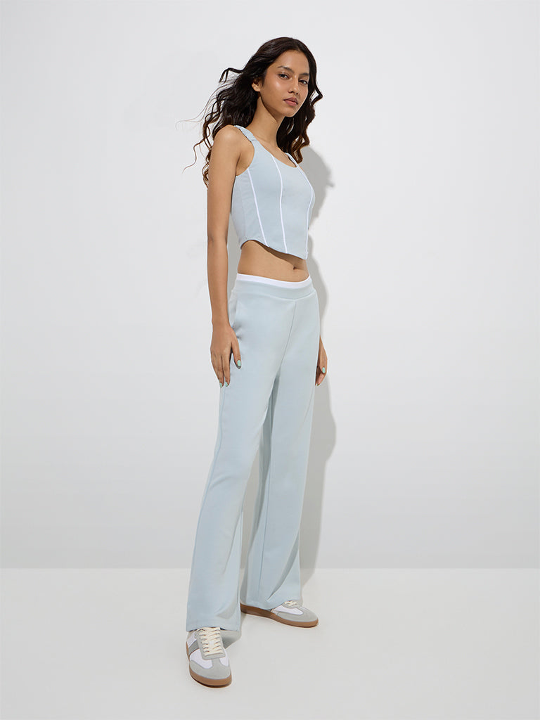 Studiofit Light Blue Striped Cotton-Blend Top - Image 2