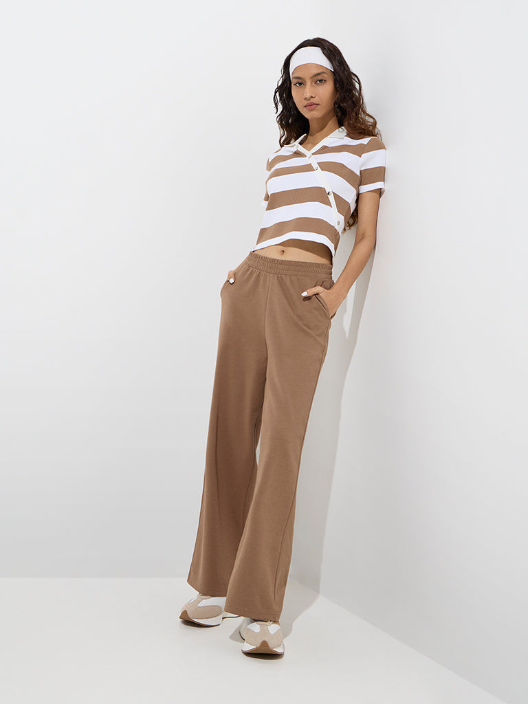 Studiofit Brown Stripe Cotton-Blend T-Shirt - Image 2