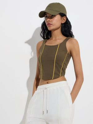 Studiofit Olive Corset-Style Cotton-Blend Top
