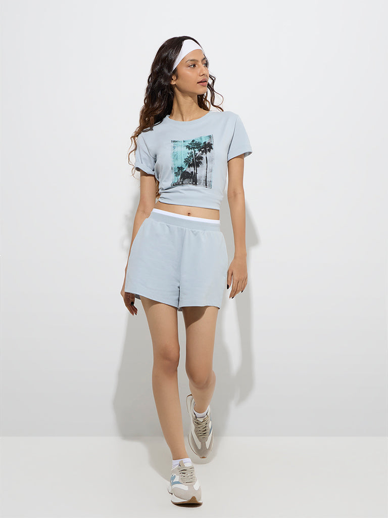 Studiofit Dusty Blue Printed Cotton T-Shirt - Image 2