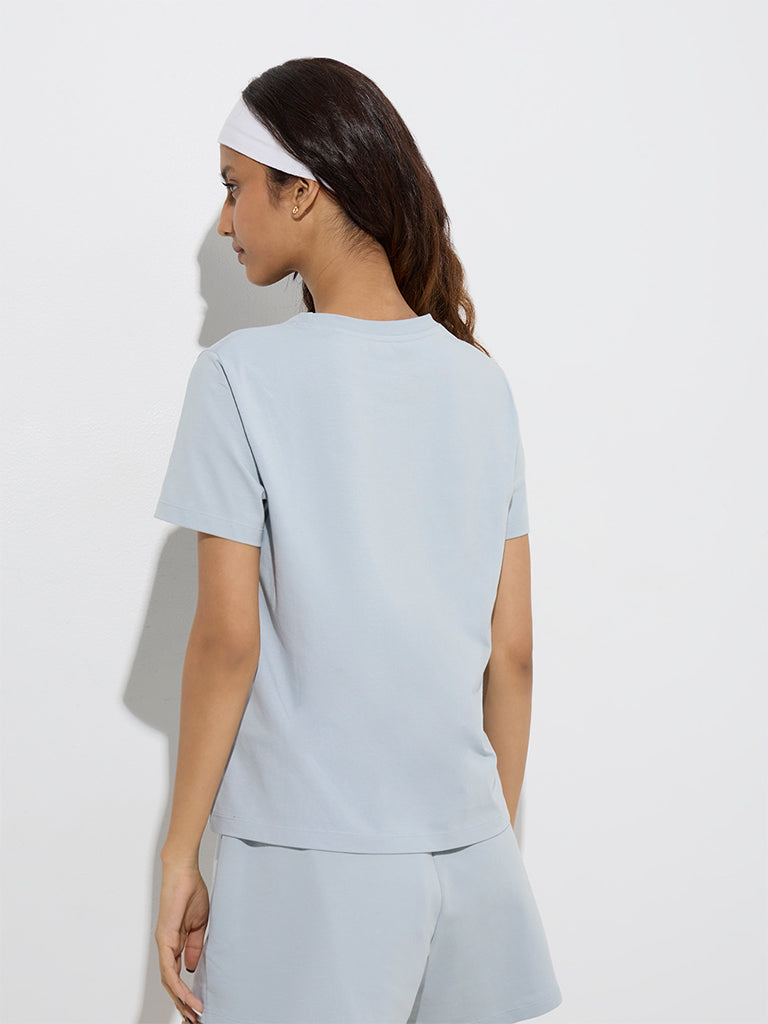 Studiofit Dusty Blue Printed Cotton T-Shirt - Image 4
