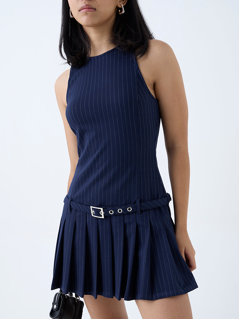 Nuon Navy Stripe Drop-Waist Dress with Belt - Image 3
