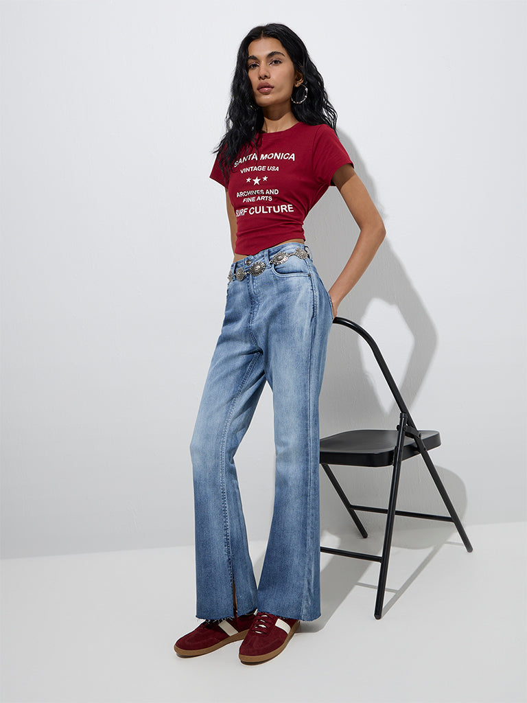 Nuon Blue Faded Bootcut Mid-Rise Jeans