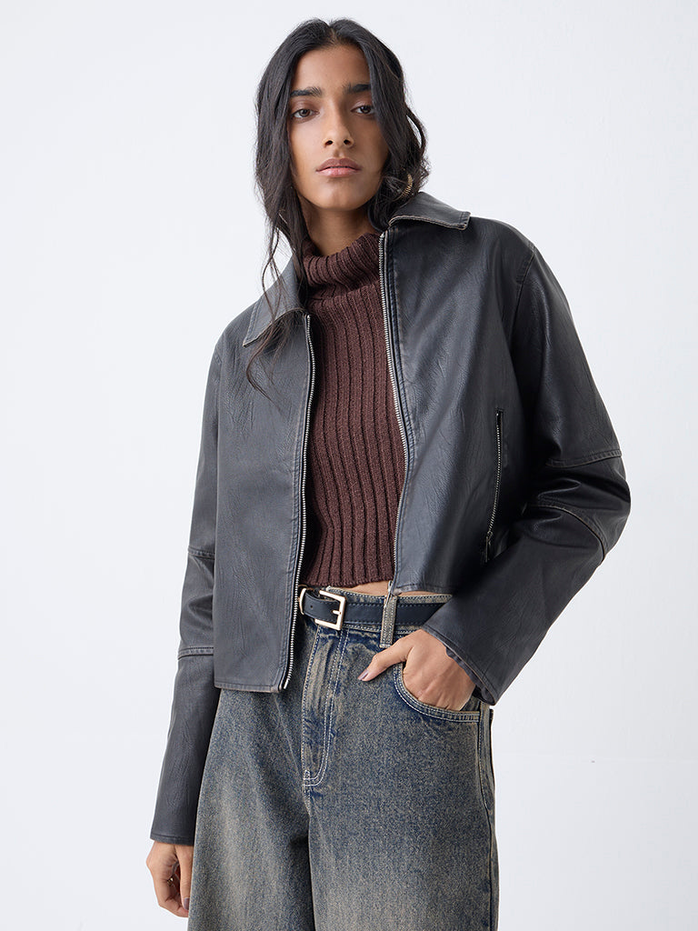 Nuon Brown Faux-Leather Jacket