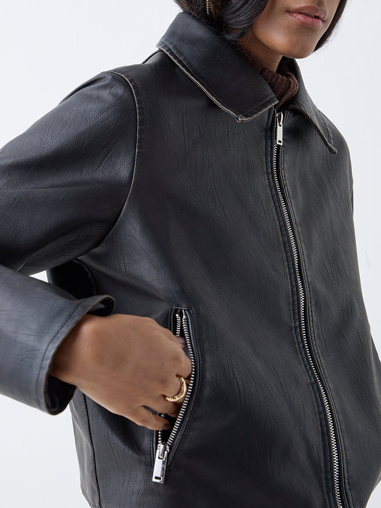 Nuon Brown Faux-Leather Jacket - Image 3