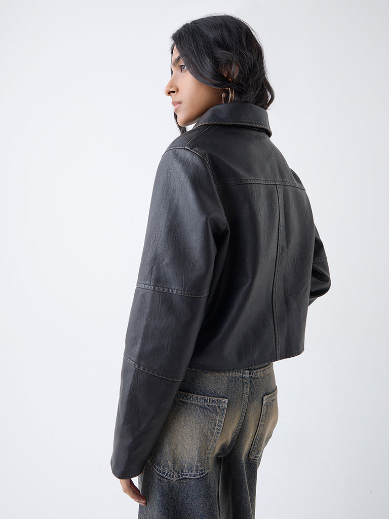 Nuon Brown Faux-Leather Jacket - Image 4