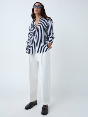 Wardrobe Navy Stripe Patterned Shirt