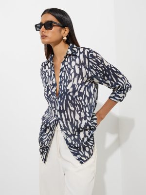 Wardrobe Navy Abstract Design Shirt