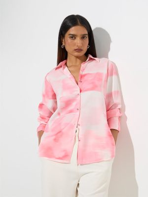 Wardrobe Pink Tie-Dye Printed Satin Shirt