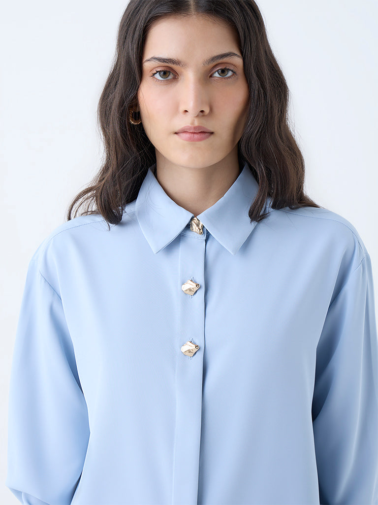Wardrobe Light Blue Embellished Shirt - Image 3