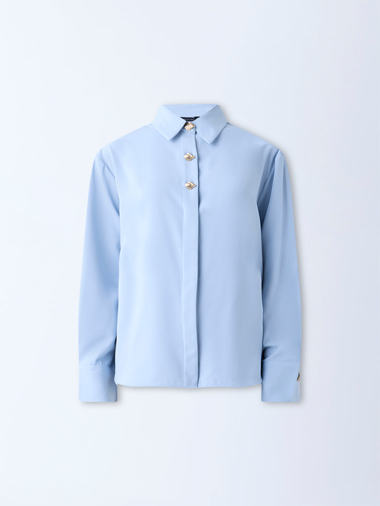 Wardrobe Light Blue Embellished Shirt - Image 5