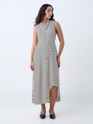Wardrobe Off-White Striped A-Line Dress