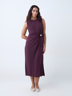 Wardrobe Wine Ruched Straight Dress