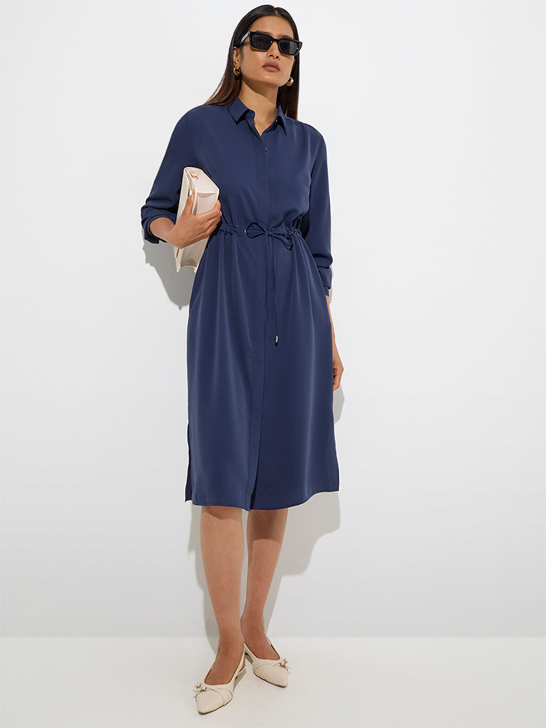 Wardrobe Navy Solid Shirt Dress
