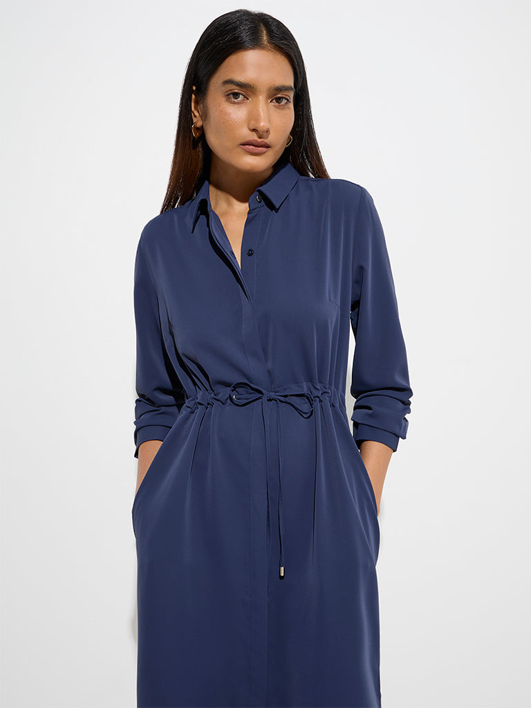 Wardrobe Navy Solid Shirt Dress - Image 3