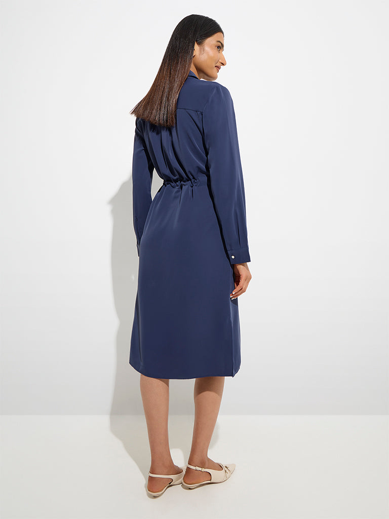 Wardrobe Navy Solid Shirt Dress - Image 4