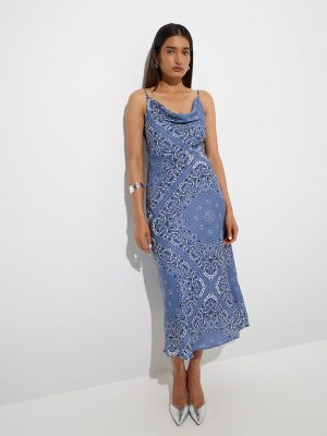 Wardrobe Dusty Blue Paisley Patterned A-Line Dress