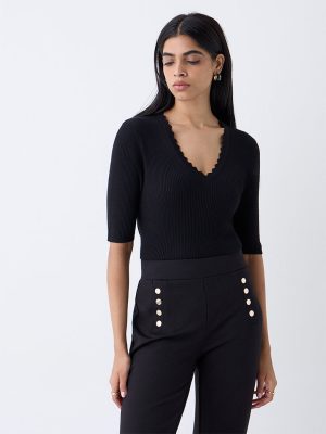 Wardrobe Black Self-Striped Top