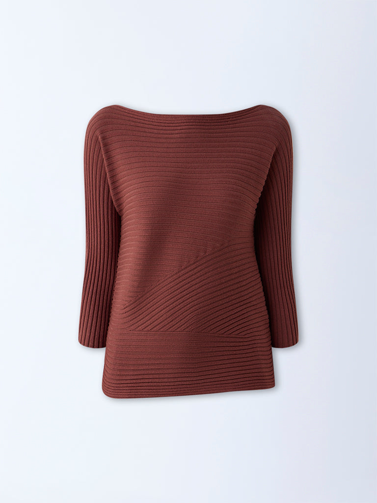 Wardrobe Brown Self-Striped Top - Image 6