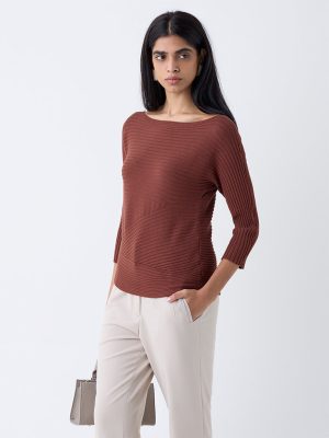 Wardrobe Brown Self-Striped Top