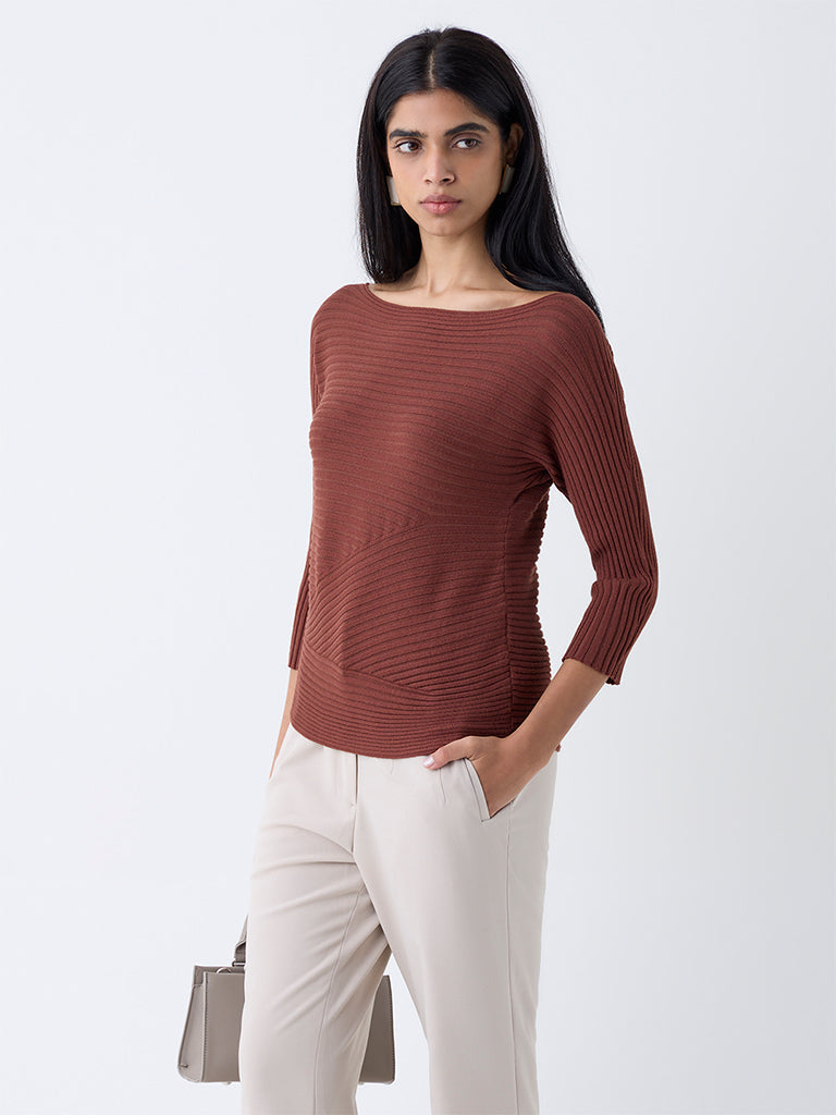 Wardrobe Brown Self-Striped Top