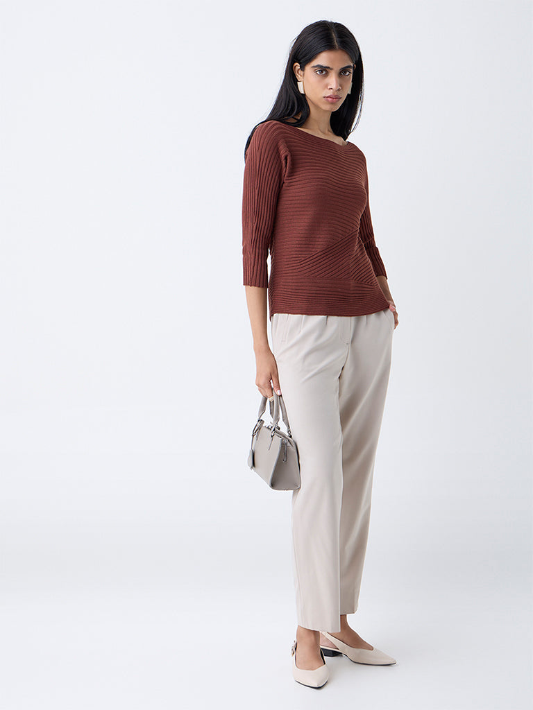 Wardrobe Brown Self-Striped Top - Image 3