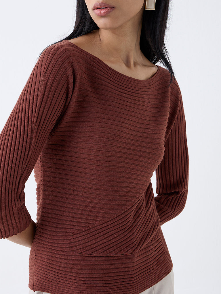 Wardrobe Brown Self-Striped Top - Image 4