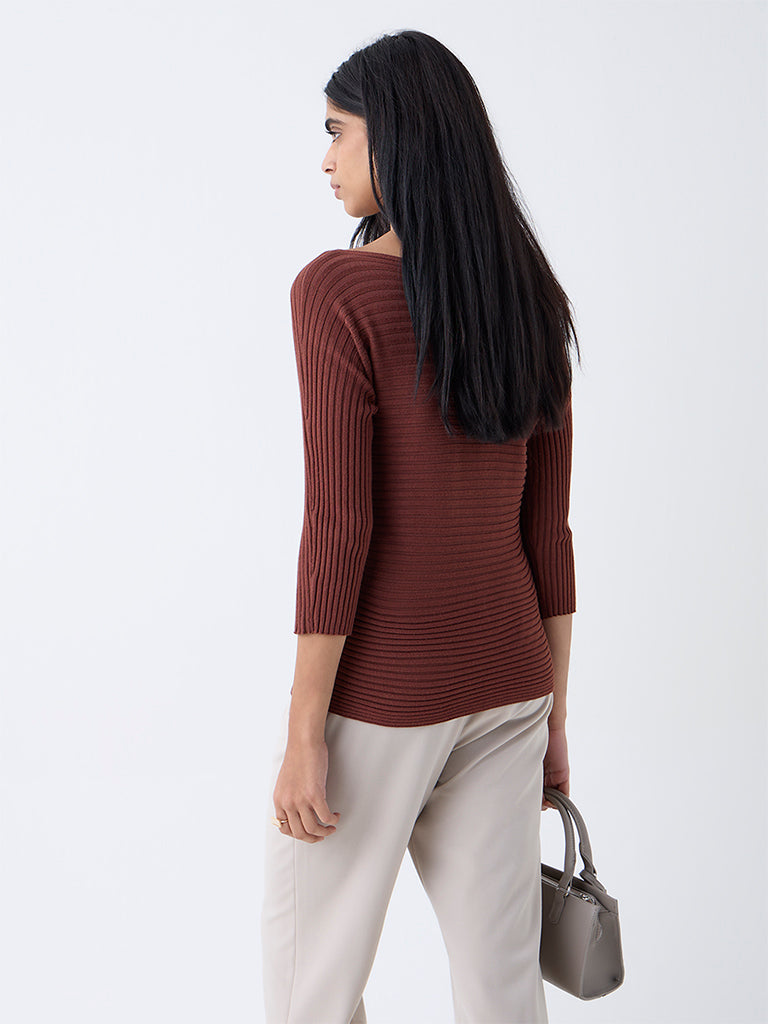 Wardrobe Brown Self-Striped Top - Image 5