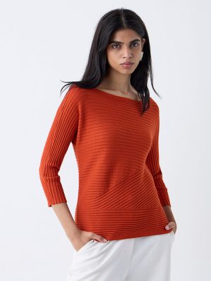 Wardrobe Orange Self-Striped Top