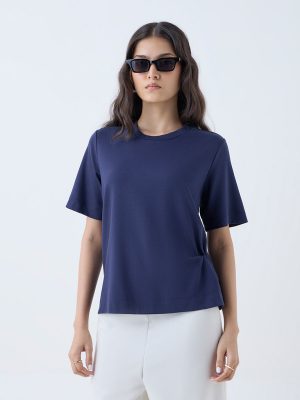 Wardrobe Navy Solid T-Shirt