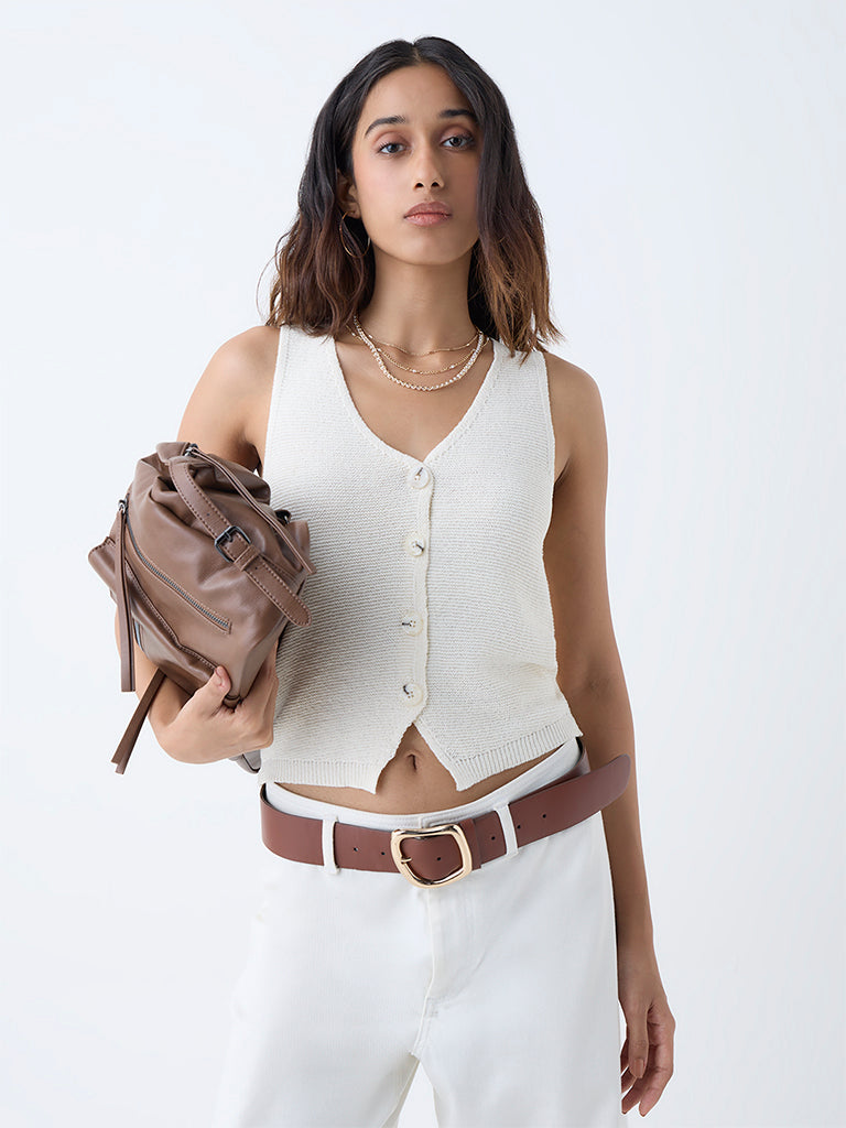 LOV White Knit-Textured Top - Image 2